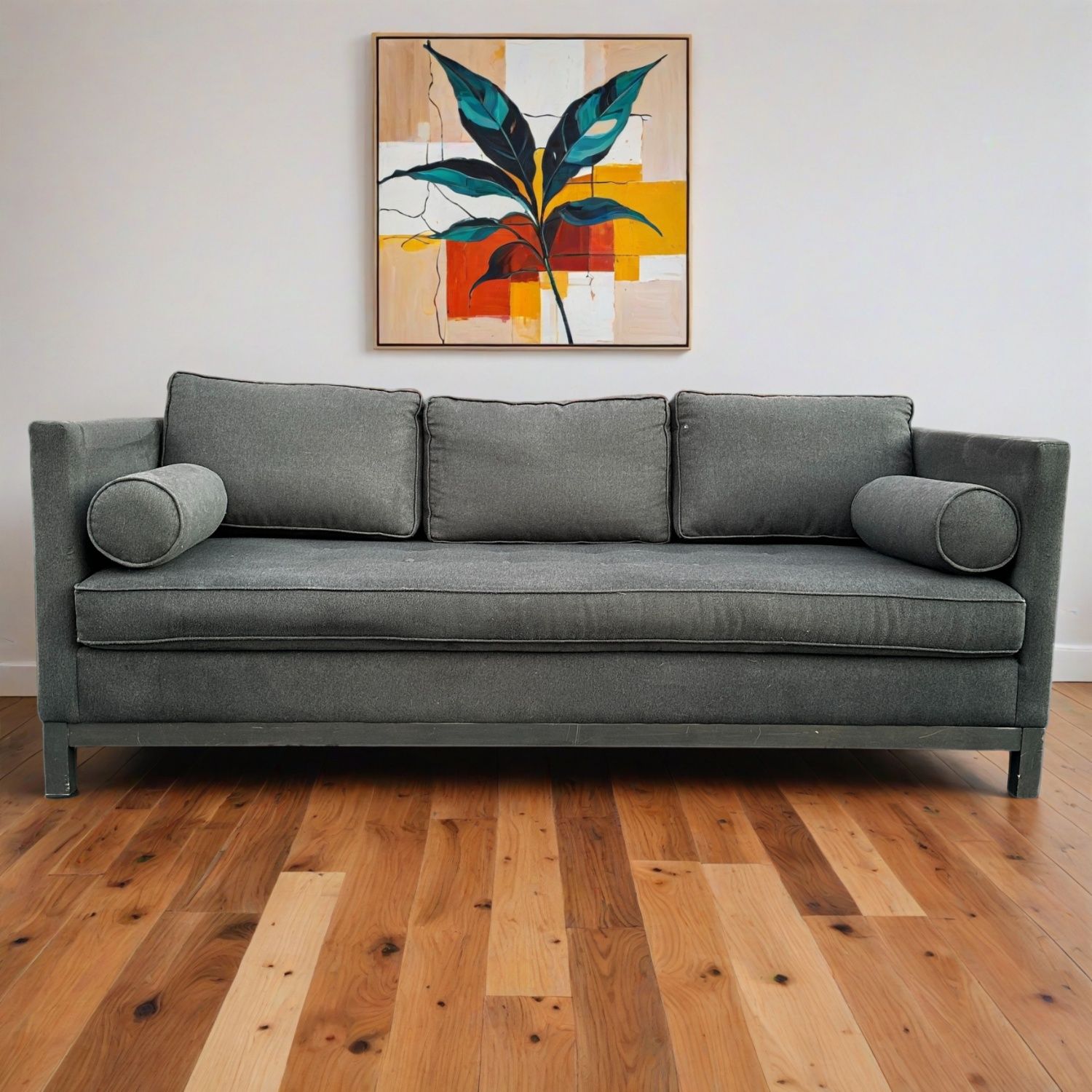 Modern Tufted Gray Sofa with Pillows