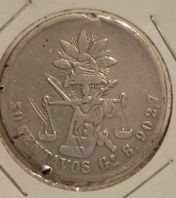 1883  Mexican Second Republic 50 Centavos silver coin.