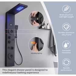 BWE 4-Jet Rainfall Shower Tower Shower Panel System with Rainfall Waterfall Shower Head and Shower Wand in Matte Black