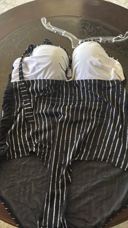 Black and White Striped Tankini Swimsuit