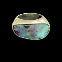 Unique Sterling Silver Ring with Natural Opal Inlay – Size 11.5
