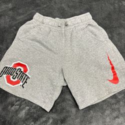 Ohio State Youth Medium Grey and Red Nike Shorts  grey, red accents, athletic shorts, university logo, sporty, casualwear, drawstring, relaxed fit, te
