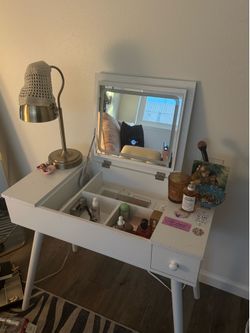 white foldable vanity desk