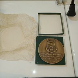 Vintage 1987 Portuguese 50th Anniversary N.E.Sagres Bronze Medallion 3 1/4 Round 