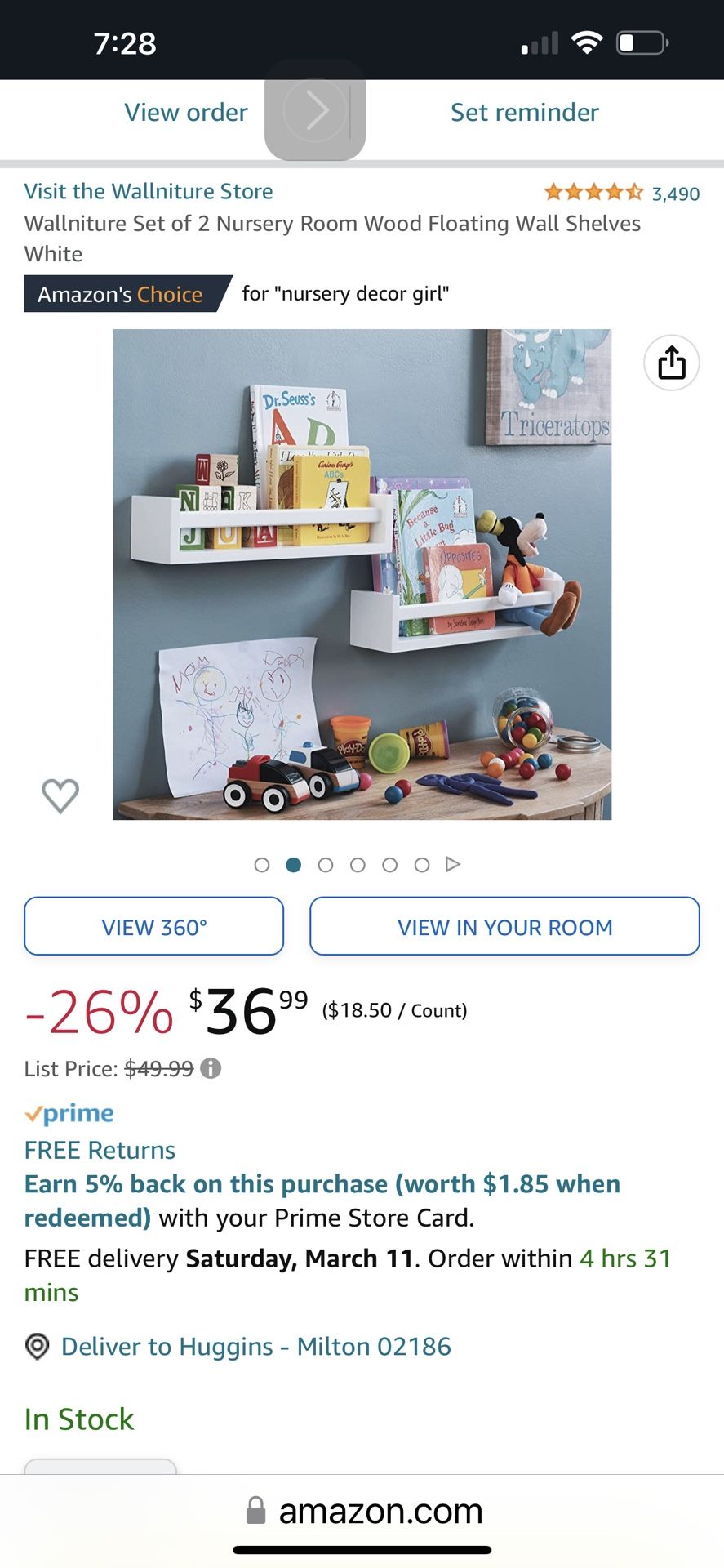 White Set Of 2 Nursery Floating Wall Shelves