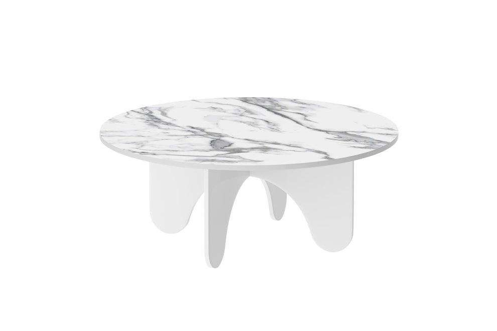 Round Coffee Table Marble Top White Leg
