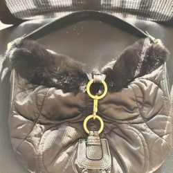  Coach SoHo Rabbit Fur Ski Hobo purse Bag Black In Excellent Condition Pre Owned 