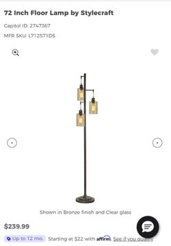 72 Inch Floor Lamp With 3 Head Amber Glass. $70 Firm on Price