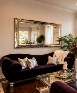 Elegant Purple Velvet Living Room Set with 2 Glass Tables