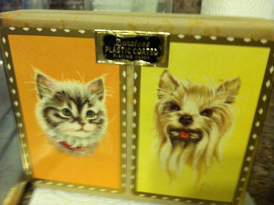 Rare Vintage Duratone Plastic Playing Cards SEALED Cat Dog Box Set
