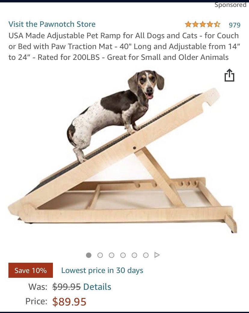 USA Made Adjustable Pet Ramp for All Dogs and Cats - for Couch or Bed with Paw Traction Mat - 40" Long and Adjustable from 14” to 24” - Rated for 200L