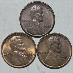 1955 P,D&S Lincoln Wheat Pennies 