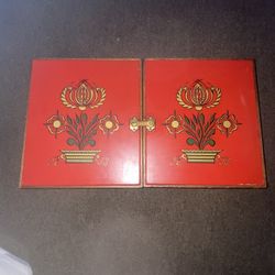 Red & Gold Vintage Wooden Storage Shelves 