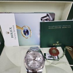 Rolex Mens Datejust 41mm White Gold & Steel Watch Silver Diamond 116334