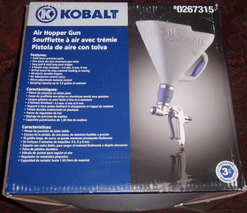 New Kobalt 3-ft Gravity Hopper Gun Solid-Brass Bi-Pod Durable Sprayer 3 nozzle
