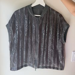 Y2K Sequin Top Grey Vintage Shiny Clubwear