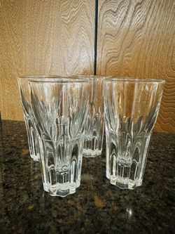 Set of 4 Vintage Heavy Glass 10-Panel Tumblers  