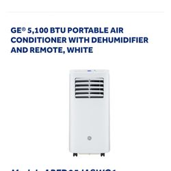 GE 5,100 BTU Portable Air Conditioner for Small Rooms up to 150 sq ft., 3-in-1 with Dehumidify, Fan