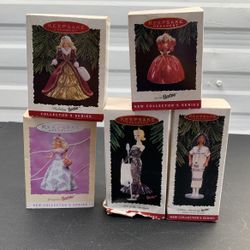 Set Of 5 Hallmark Barbie Ornaments 