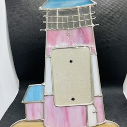 Vintage Pretty Stained Glass Light House Picture Frame 