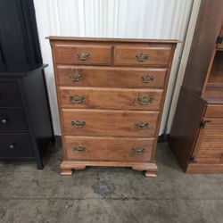 Ethan Allen Traditional Brown Wood Dresser with Ornate Hardware