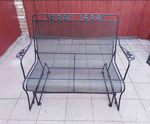 Vintage Wrought Iron Outdoor Patio Glider Loveseat