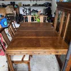 Dining Room Set With China Cabinet. 5 Chairs Extra Leaves 