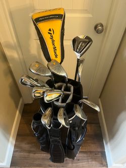 Complete Set of Men’s Taylormade & Cleveland Golf Clubs with 14-Way Cart Bag