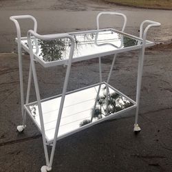 Mid-Century Metal Bar Cart 2-Tier Wine Bottle Shelves Serving Cart