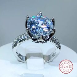 925 Sterling Silver High Quality Six-Claw White Zircon Ring Size 7,8&9