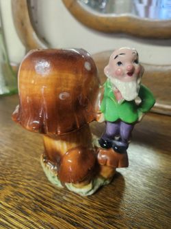 Antique Ceramic Dwarf and Mushroom Planter