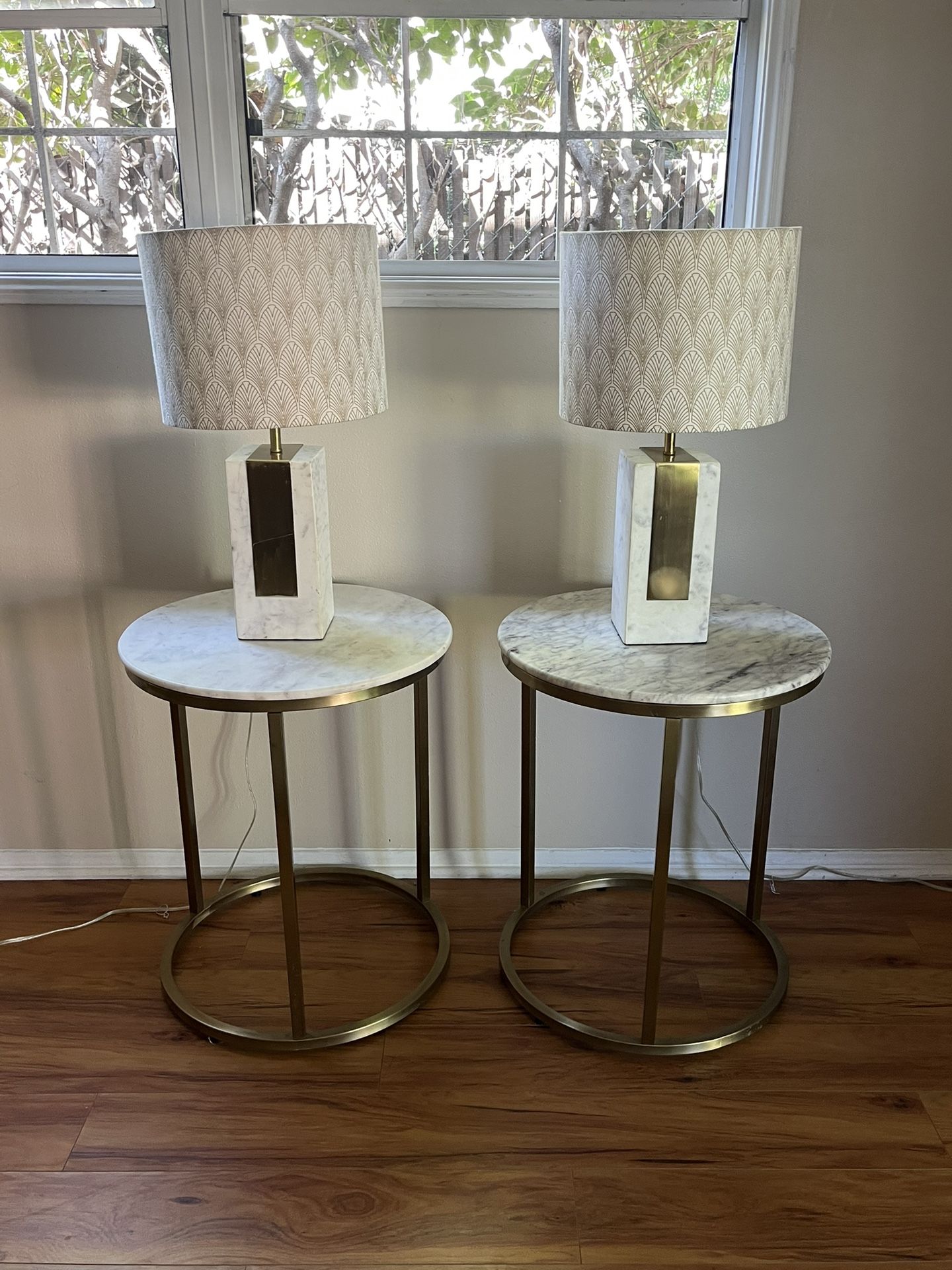 Pair Of Marble Top End Tables / Side Tables / Night Stands 