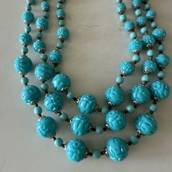 Vintage Carved  Triple Strand Necklace 