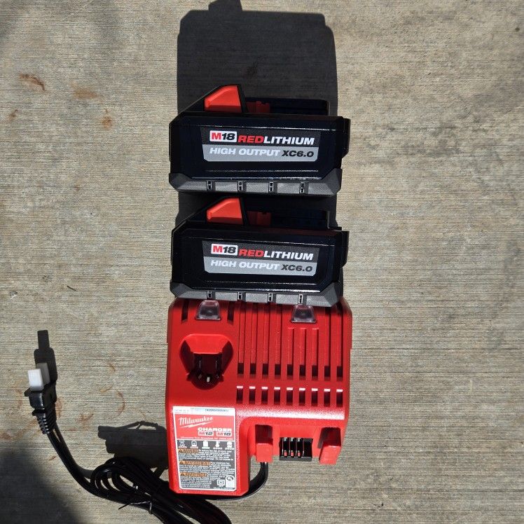 Milwaukee 18v Batteries 6.0 Amp High Output And Charger Brand New