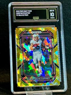 2023 Prizm Draft Picks 💥 Christian Mccaffrey 💥 Gold Ice Prizm GMA 10 💎 Mint - San Francisco 49ers