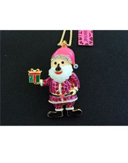 Betsey Johnson Pink Crystal Santa Claus Necklace