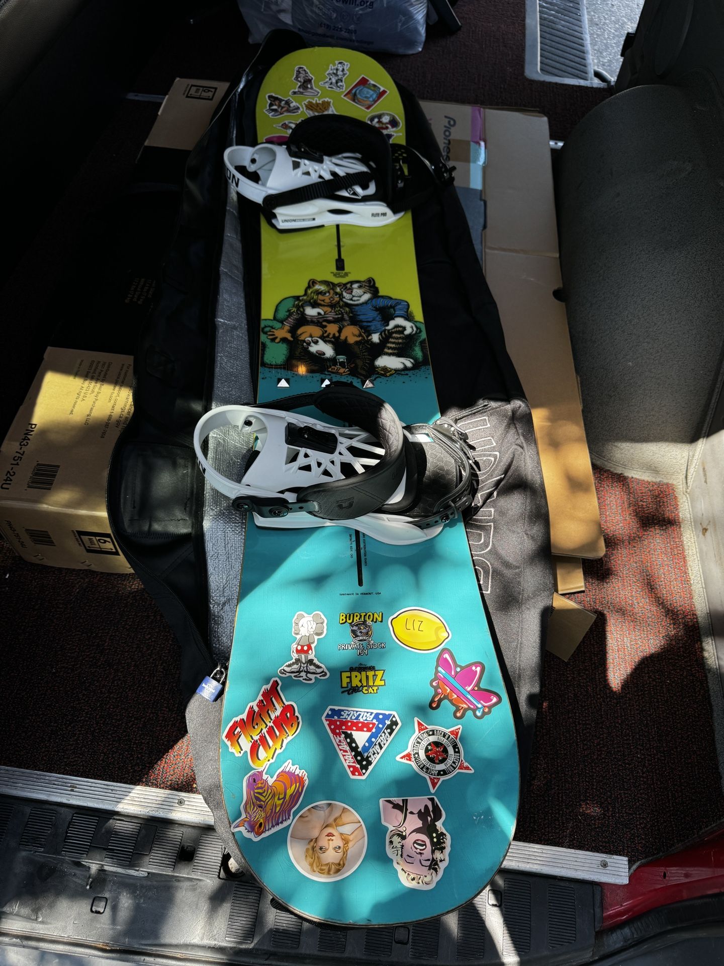 Burton Snowboard 154 Private Stock Fritz Cat Union Flite Pro Bindings Burton Carry Storage Bag