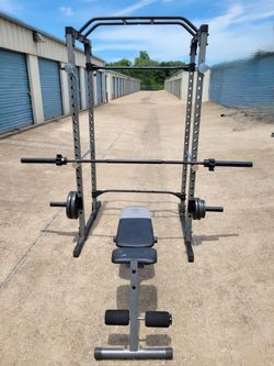 Power Cage, weights, bar