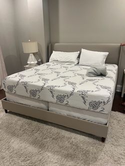 Upholstered King Bed Frame with Mattress