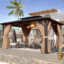 NEW GAZEBO WITH DOUBLE POLYCARBONATE ROOF, CURTAINS INCLUDES.