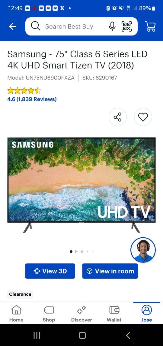Samsung 75" Class 6 Series LED 4K UHD Smart Tizen TV and Black Modern TV stand