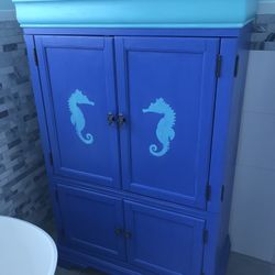 Nautical Seahorse Themed Chest/armoire. Solid Wood. 