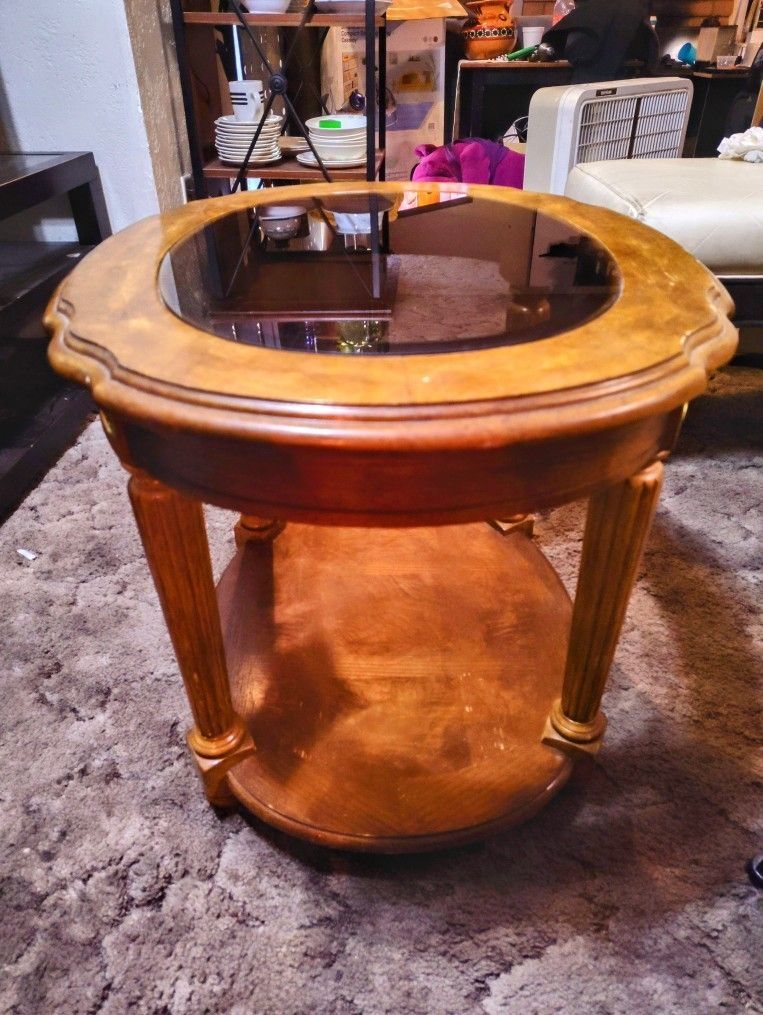 VINTAGE GLASS TOP END TABLE