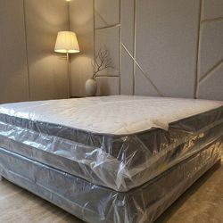 New full mattress and box spring 2 pc bed frame is not included