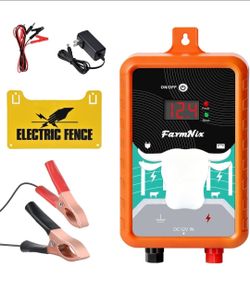 15 Miles Electric Fence Charger, 4J Energy Output 12KV Voltage, AC DC Electric Fence Charger with LED Display for Livestock, Garden, Poultry, Farm & W