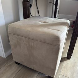 Beige Velvet Storage Bin And Ottoman 