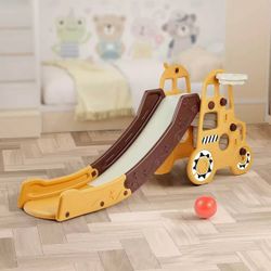 Kids Indoor Plastic Slide with Basketball Hoop
