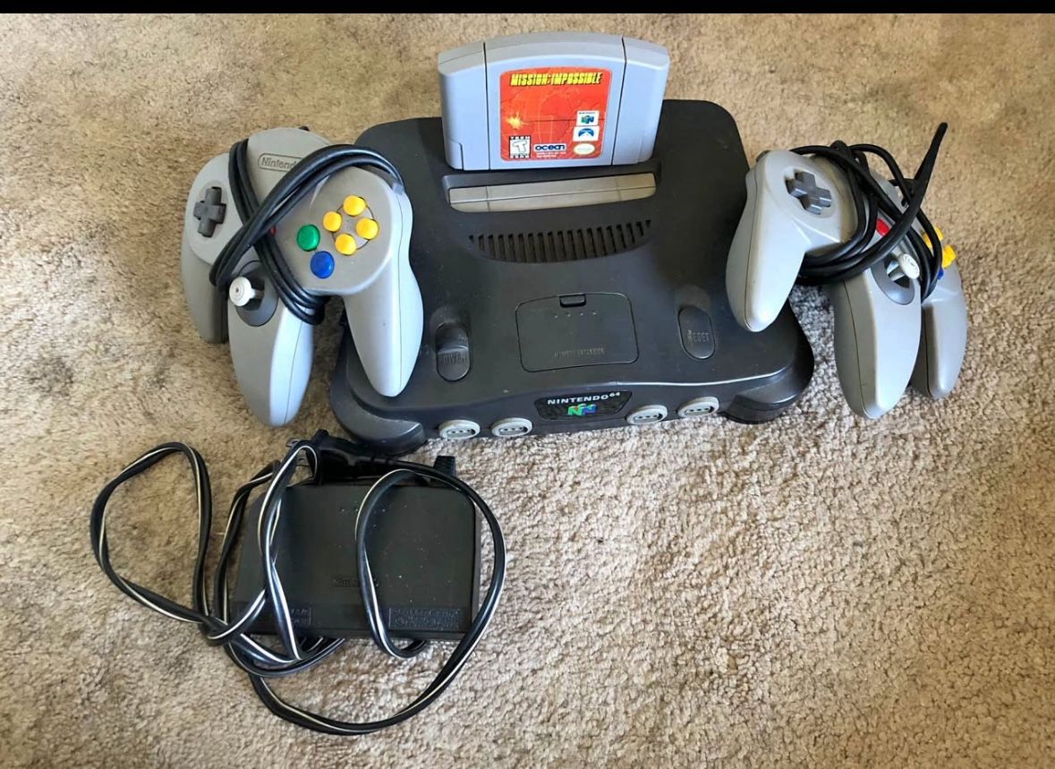 Nintendo 64 Console Set. Model NUS-001 Charcoal. Includes 2 Controllers. Tested, working