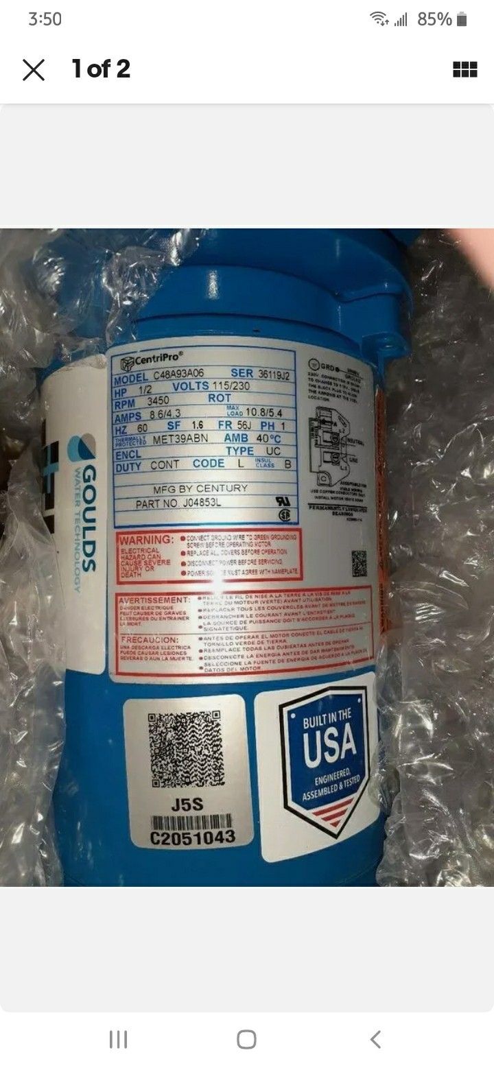 Goulds J5S Well Jet Pump, 115/230 volt, 1/2 hp C48A93A06