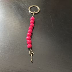 Pink Would Beads With A Key Charm Keychain